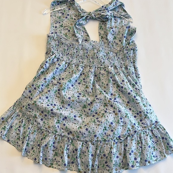 AERIE floral cotton dress backless halter size XL elastic waist ruffle hem - Picture 3 of 16